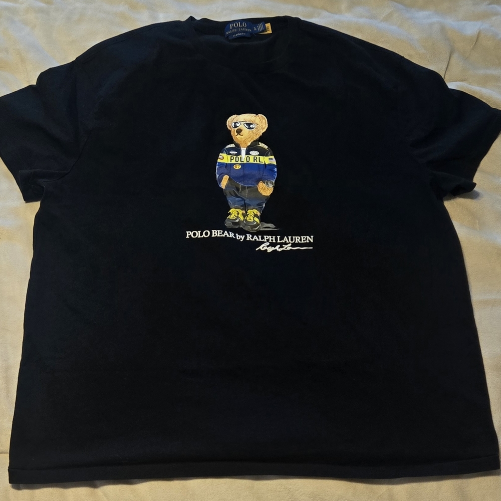 Ralph Lauren Black Tee with Polo Bear Graphic